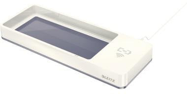 LEITZ Stifteschale WOW 53651001 mit Qi-Induktionsladegerät – weiß/grau
