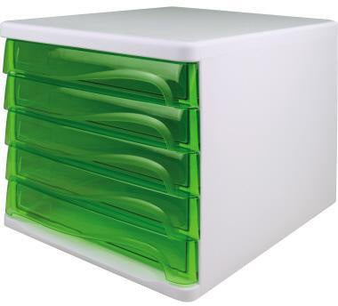 helit Schubladenbox economy H6129482 – 5 Schubladen DIN A4/C4, lichtgrau/weiß, the wave