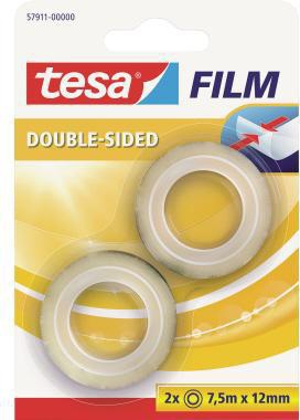 tesa Doppelseitiger Klebefilm 12 mm x 7,5 m – Transparenter Klebefilm, 2 Stück pro Packung