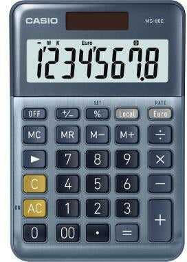 CASIO Tischrechner MS-80E – Solar- und Batteriebetrieb, 8-stelliges LCD-Display, silber