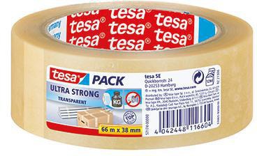 tesa Packband tesapack Ultra Strong 57174 – 38mm x 66m transparent, reißfest & leise