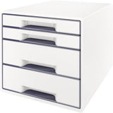 LEITZ Schubladenbox WOW CUBE 52132001 mit 4 Schubfächern, weiß/grau, stapelbar