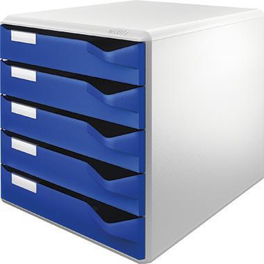 LEITZ Schubladenbox 52800025 DIN A4 mit 5 Schubladen, lichtgrau/rot, stapelbar