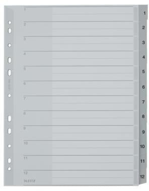 LEITZ Zahlenregister 1-12 DIN A4 Überbreite Polypropylen grau mit beschriftbarem Deckblatt