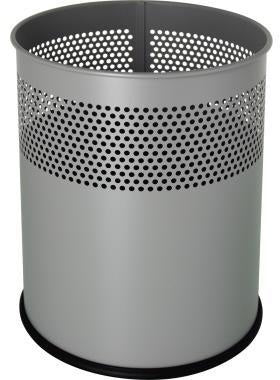 helit Papierkorb the dot 15 l Metall aluminiumgrau mit Lochdekor – rund, 25,7 x 32,1 cm