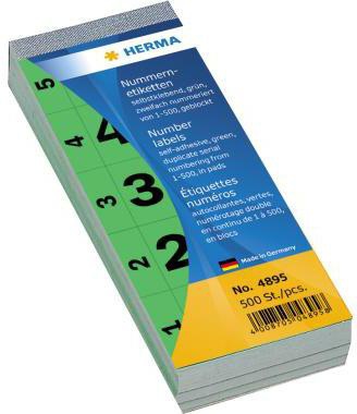 HERMA Nummernblock 4891 – 500 Nummernetiketten 1-500, gelb, 28 x 56 mm, Made in Germany