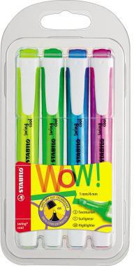 STABILO swing cool Textmarker 4er Set – 4 Farben, Anti-Dry-Out, Keilspitze