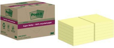 Post-it Super Sticky Recycling Haftnotizen, 76 x 76 mm, 12 Blöcke à 70 Blatt, gelb