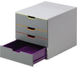 DURABLE Schubladenbox VARICOLOR 4 – 4 Schubladen, grau/bunt, DIN A4, stapelbar, Made in Germany
