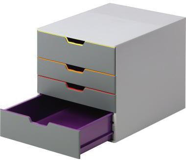 DURABLE Schubladenbox VARICOLOR 4 – 4 Schubladen, grau/bunt, DIN A4, stapelbar, Made in Germany