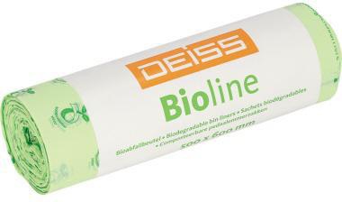 DEISS BIOLINE Müllbeutel 30 l, kompostierbar, 50 x 60 cm, 20 Stück, ecovio, natur