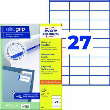 Avery Zweckform Universaletikett 3479 ultragrip 70x32mm weiß 2.700 Stück