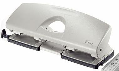 LEITZ Doppellocher 50120085 – Metall-Locher für 25 Blatt mit Anschlagschiene, grau