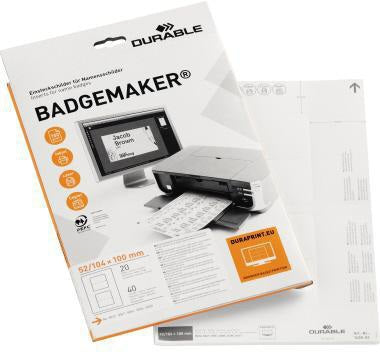 DURABLE Einsteckschild BADGEMAKER 145802, 104x110mm, weiß, 40 St./Pack.