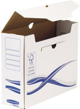 BANKERS BOX Archivschachtel Basic A4+ 80mm weiß/blau 25 Stück – FSC-zertifiziert