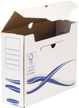 BANKERS BOX Archivschachtel Basic A4+ 80mm weiß/blau 25 Stück – FSC-zertifiziert