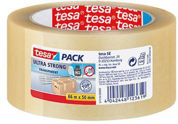 tesa tesapack Ultra Strong Packband 50 mm x 66 m weiß – extra reißfest für schwere Kartons