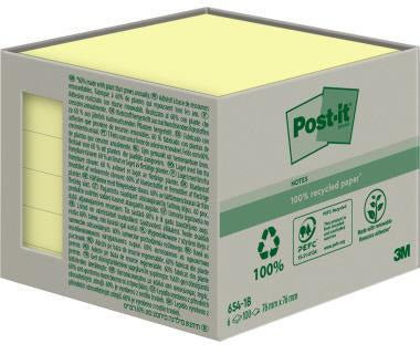 Post-it Recycling Notes 653-1B Haftnotizen 51x38mm gelb 6 Blöcke à 100 Blatt