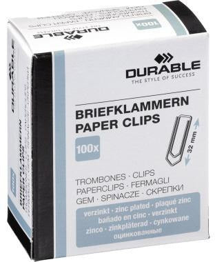 DURABLE Büroklammern spitze Form 32 mm verzinkt, 100 Stück pro Packung