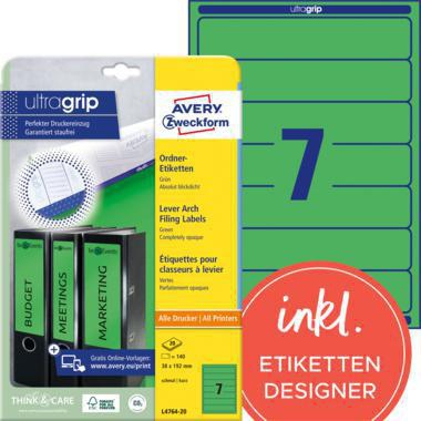 Avery Zweckform Ordnerrückenetikett L4763-20 ultragrip 38 x 192 mm blau 140 Stück