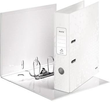 LEITZ Ordner WOW 10050001 DIN A4 80 mm Graupappe perlweiß – 180° Präzisionshebelmechanik