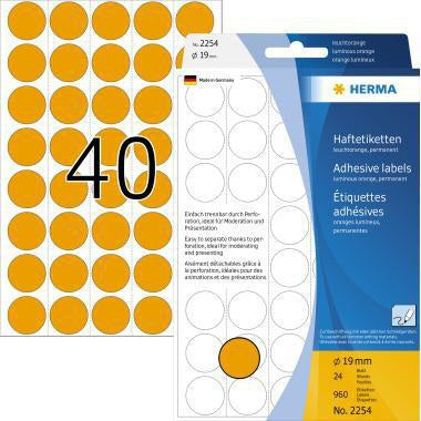 HERMA Markierungspunkt 2254, 19 mm, leuchtorange, 960 Stück pro Packung, selbstklebend
