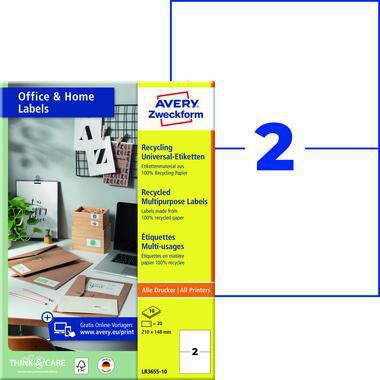 Avery Zweckform Universaletikett Recycling 210 x 148 mm, 200 Etiketten, Blauer Engel