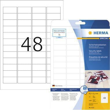 HERMA Sicherheitsetiketten 4232, 45,7 x 21,2 mm, weiß, 1.200 Stück, fälschungssicher, für Laserdrucker