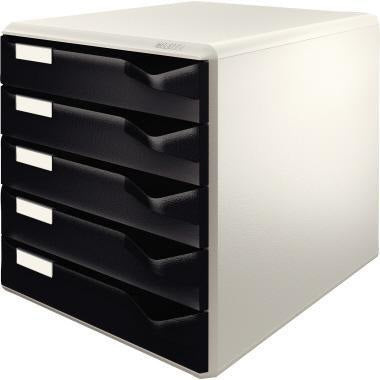 LEITZ Schubladenbox 52800025 DIN A4 mit 5 Schubladen, lichtgrau/rot, stapelbar