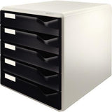 LEITZ Schubladenbox 52800025 DIN A4 mit 5 Schubladen, lichtgrau/rot, stapelbar