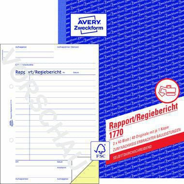 Avery Zweckform Rapport 1770 DIN A5, 2x40 Blatt, selbstdurchschreibend, Regiebericht