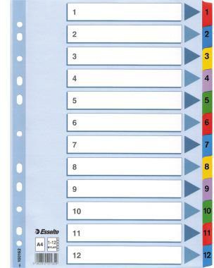 ESSELTE Zahlenregister 1-12 DIN A4 Mylarkarton weiß – 160 g/m² mit Universallochung