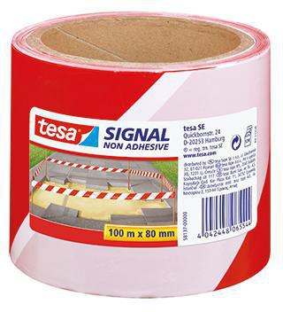 tesa Signal Absperrband 58137-00000 80mm x 100m rot/weiß – Markierungsband für Gefahrenbereiche