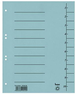 BENE Trennblatt 97300BL A4 Karton blau 100 St./Pack. mit 10 blanko Taben
