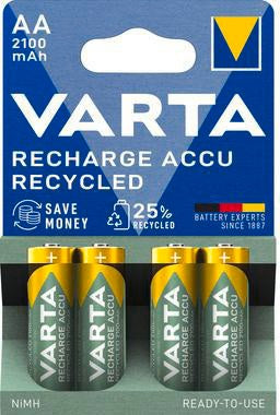 VARTA Akku Recycled AA Mignon NiMH 2.100 mAh 4er-Pack – Ready To Use, 21 % Recyclinganteil