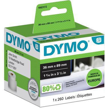 DYMO Adressetikett Original 36 x 89 mm weiß, 260 Etiketten pro Rolle für LabelWriter