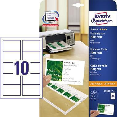 AVERY ZWECKFORM Visitenkarte Superior DIN A4 200g/m² weiß 250 St./Pack. C32011-25