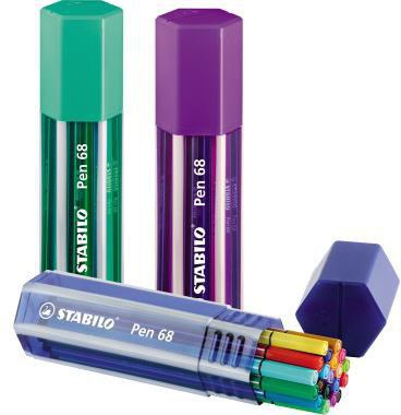 STABILO Pen 68 Big Pen Box 6820-1 – 20 Fasermaler sortiert, 1 mm Rundspitze