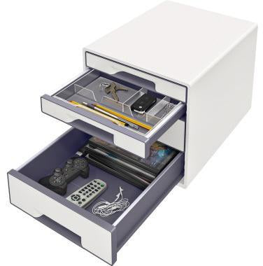 LEITZ Schubladenbox WOW CUBE 52132001 mit 4 Schubfächern, weiß/grau, stapelbar