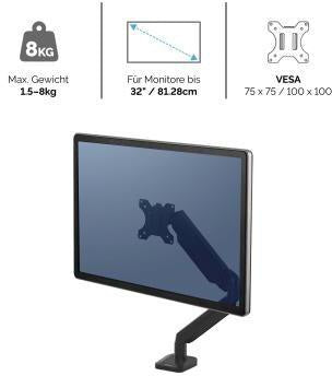 Fellowes Monitorarm Platinum Series 8056201 – Einzelarm mit Gasfeder, 360° Drehung, weiß
