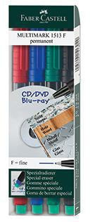 Faber-Castell CD/DVD-Marker MULTIMARK 1513 – 4er Set, 0,6 mm, radierbar, wasserfest