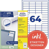 AVERY ZWECKFORM Universaletikett ultragrip 48,5 x 16,9 mm, 6.400 Etiketten, weiß, für Laserdrucker