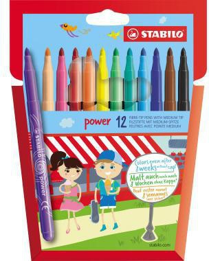 STABILO Fasermaler power 280/12-01 – 12 Farben, 2 mm, auswaschbar, mit Austrocknungsschutz