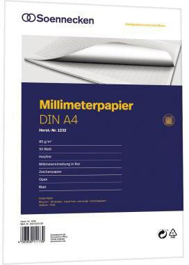 Soennecken Millimeterblock 1232 DIN A4 Bücherpapier 50 Blatt rot