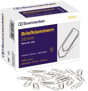 Soennecken Briefklammer 1351 26 mm verzinkt – 1.000 Stück im Pack