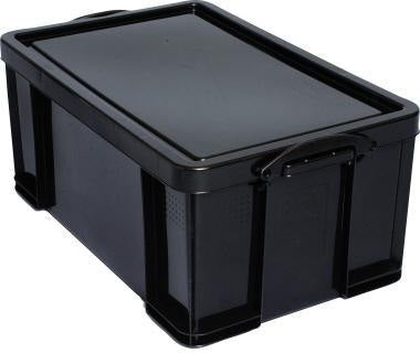 Really Useful Box Aufbewahrungsbox 64BK 64 l schwarz – Stapelbare Archivbox DIN A4 mit Bügelverschluss