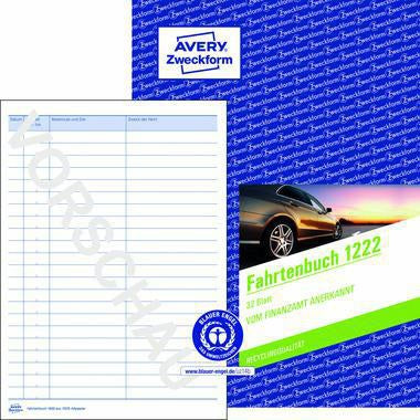 AVERY ZWECKFORM Fahrtenbuch 1222 DIN A5 Recycling-Papier 32 Blatt – Steuerlicher km-Nachweis