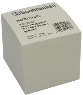 Soennecken Zettelklotz Recycling 9x9x9 cm – 800 Blatt, 80 g/m², holzfrei, grau