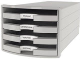 HAN Schubladenbox IMPULS 1013-11, DIN A4/C4, 4 Fächer, lichtgrau, stapelbar