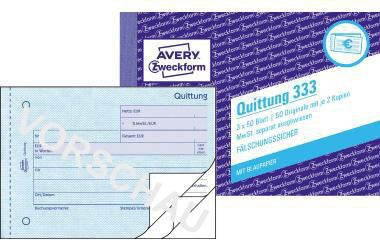 Avery Zweckform Quittung 333 DIN A6 quer, 3x50 Blatt, fälschungssicher, MwSt. separat ausweisbar